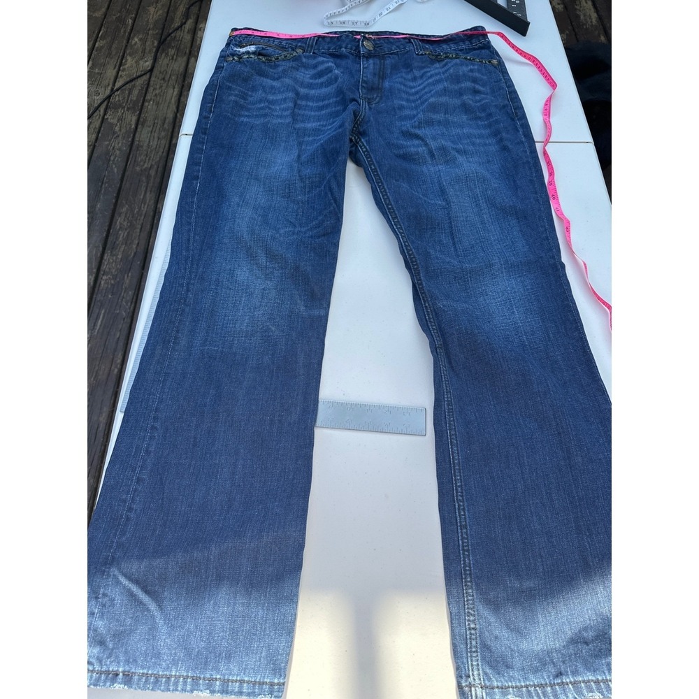 Blac Label Authentic Mens Jeans 40 Dark Wash‎ Distressed Snakeskin Trim Straight